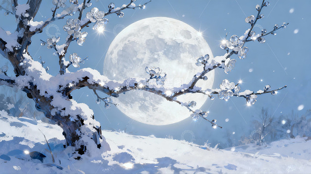 雪夜明月梅花图