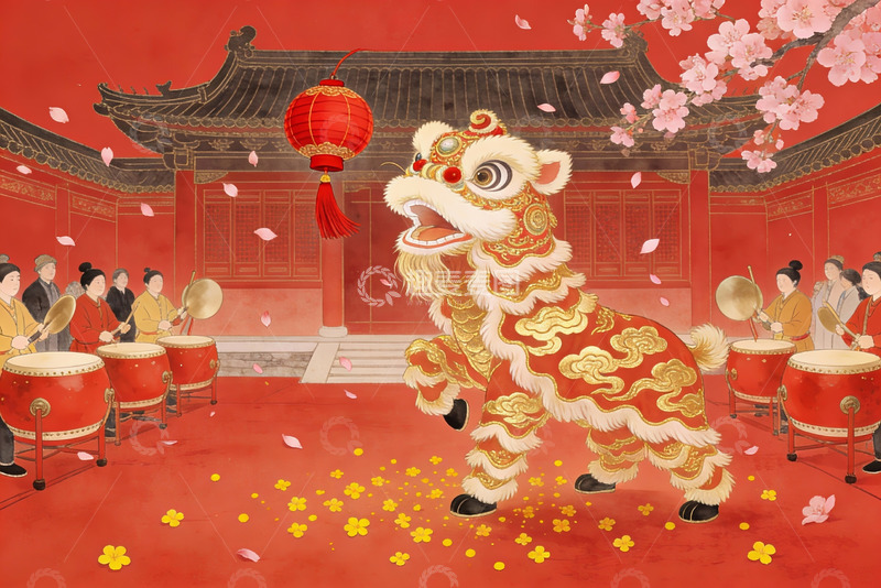 高清大图下载【趣麦麦图】春节舞狮庆典热闹非凡