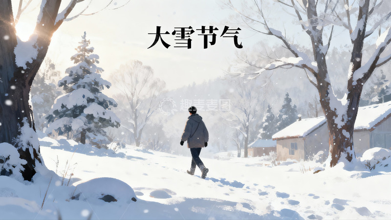 高清大图下载【趣麦麦图】雪景中行走的人