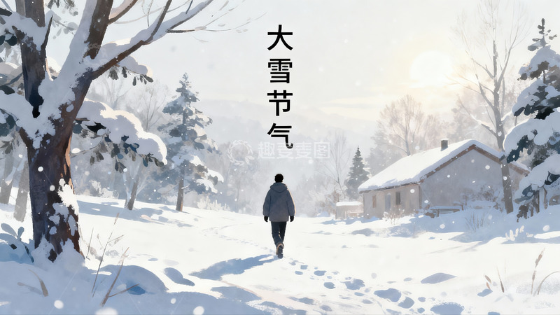 高清大图下载【趣麦麦图】雪景中的人行走在冬日小径