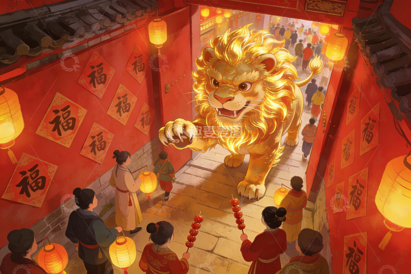 高清大图下载【趣麦麦图】春节舞狮庆典热闹非凡