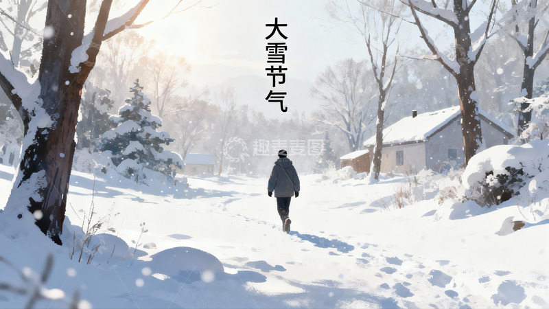 高清大图下载【趣麦麦图】雪景中行人漫步小径