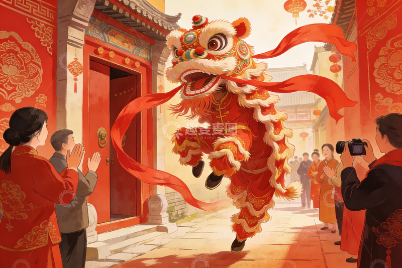 高清大图下载【趣麦麦图】舞狮表演热闹非凡