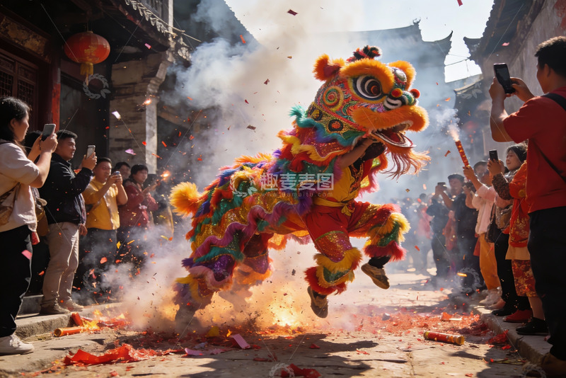 高清大图下载【趣麦麦图】舞狮表演热闹非凡