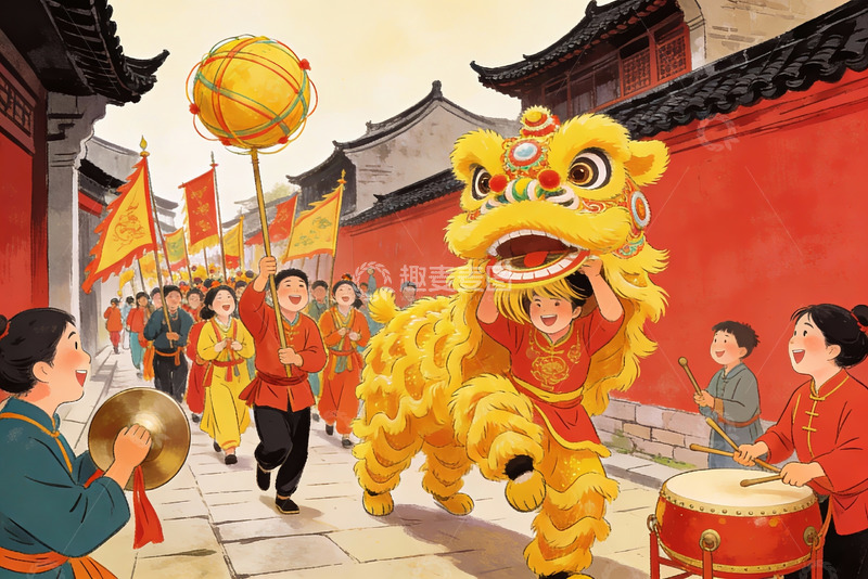 高清大图下载【趣麦麦图】传统舞狮庆典热闹非凡