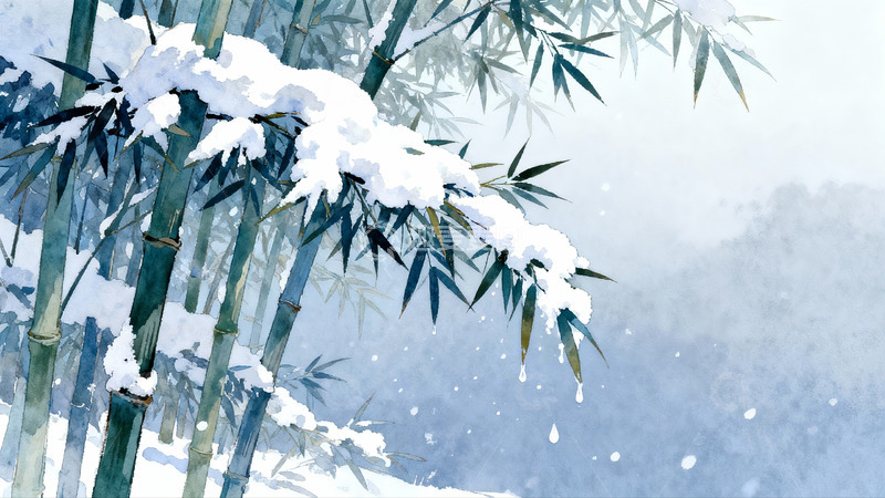 高清大图下载【趣麦麦图】雪覆竹林静谧冬景