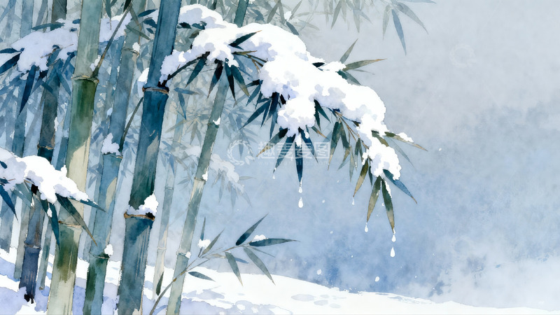 高清大图下载【趣麦麦图】雪覆竹林水墨画
