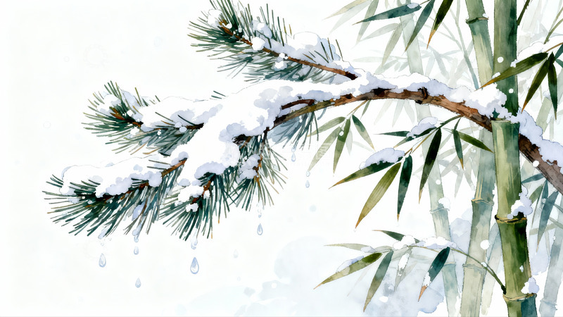 高清大图下载【趣麦麦图】雪覆松竹枝滴水