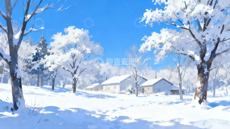 高清大图下载【趣麦麦图】雪后乡村冬日美景