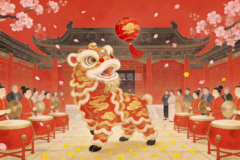 高清大图下载【趣麦麦图】春节舞狮庆典热闹非凡