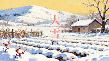 雪覆田园农舍冬景图