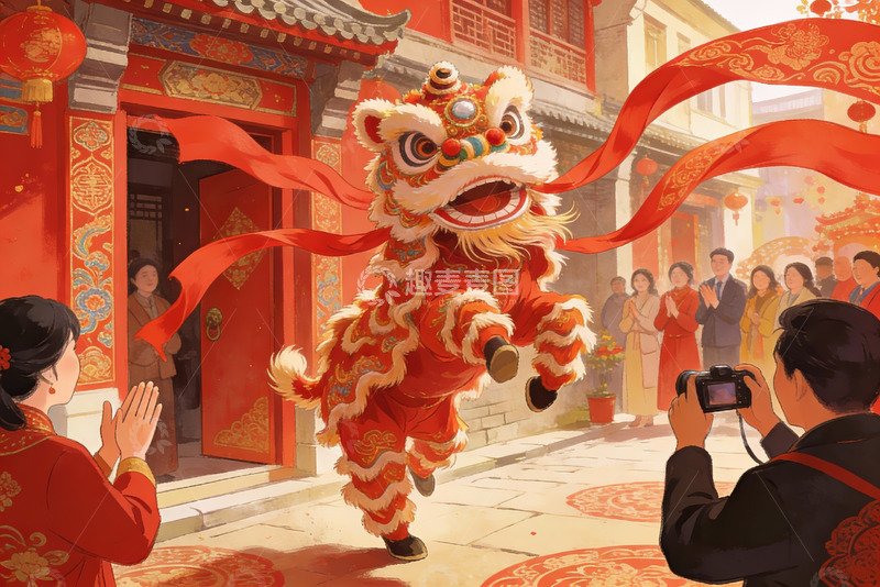 高清大图下载【趣麦麦图】春节舞狮表演热闹非凡