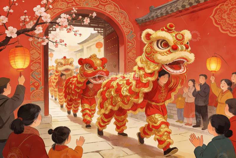 高清大图下载【趣麦麦图】舞狮表演热闹非凡