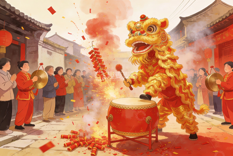 高清大图下载【趣麦麦图】舞狮表演热闹非凡