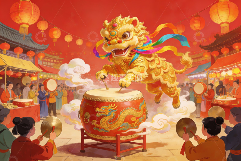 高清大图下载【趣麦麦图】舞狮锣鼓庆佳节热闹非凡