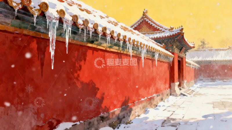 高清大图下载【趣麦麦图】雪中红墙古建筑