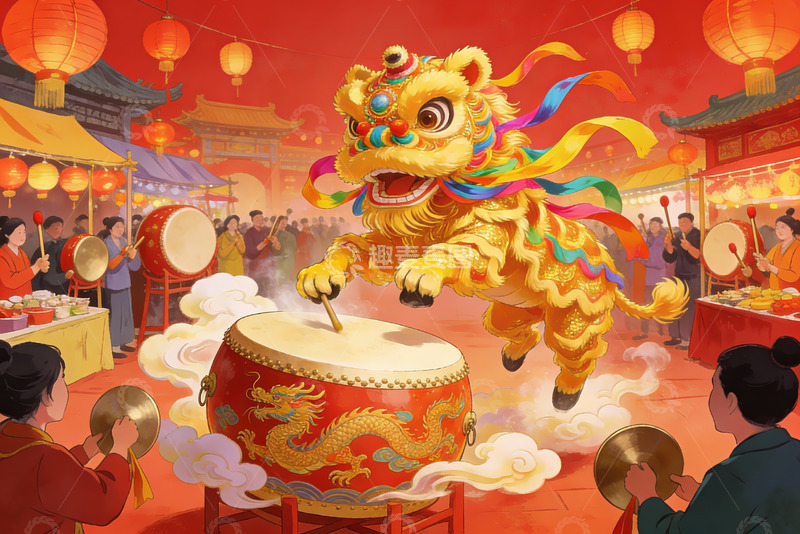高清大图下载【趣麦麦图】热闹舞狮庆典现场