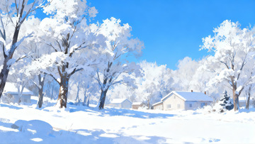 雪景冬日房屋与树木