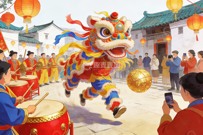 高清大图下载【趣麦麦图】舞狮表演热闹非凡