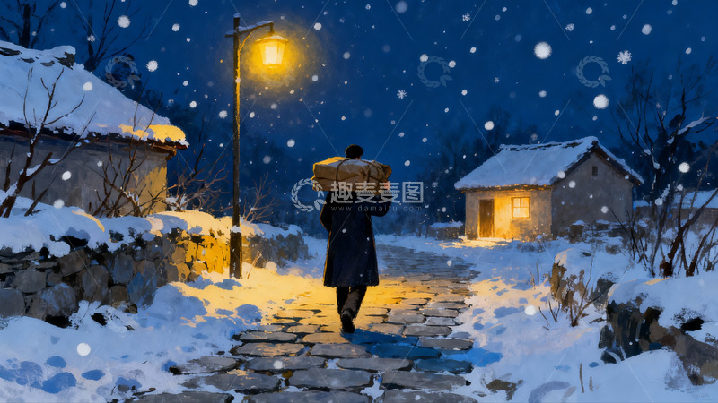 高清大图下载【趣麦麦图】雪夜行路人