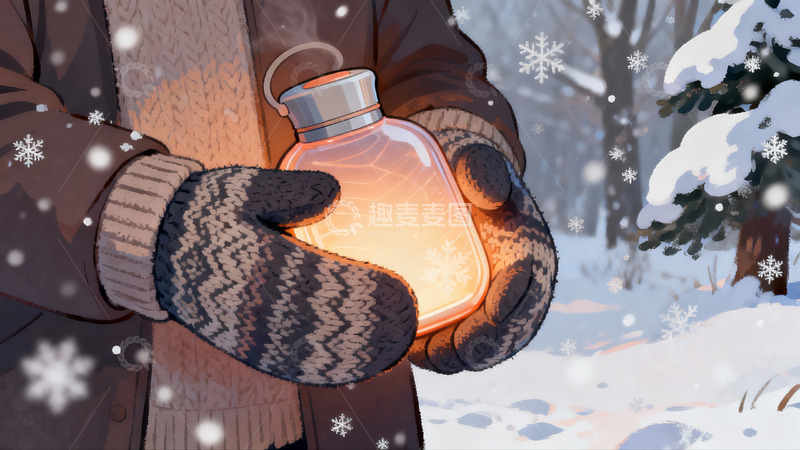 高清大图下载【趣麦麦图】雪夜手持暖灯温馨冬日场景