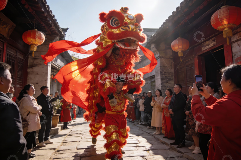 高清大图下载【趣麦麦图】街头舞狮表演热闹非凡