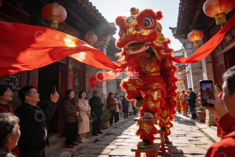 高清大图下载【趣麦麦图】街头舞狮表演热闹非凡