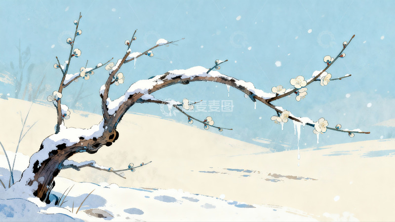 高清大图下载【趣麦麦图】雪中梅花绽放枝头
