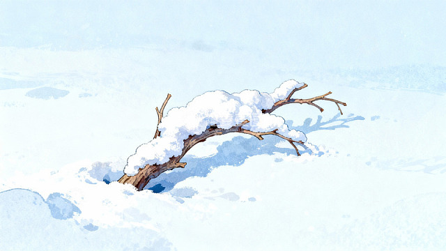 雪覆枯枝静谧冬景