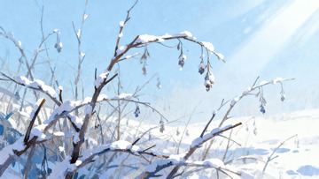 雪覆枯枝冬日景象