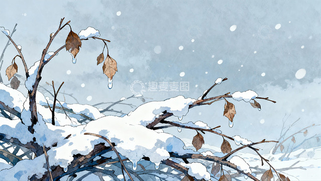 雪覆枯枝冬日静景