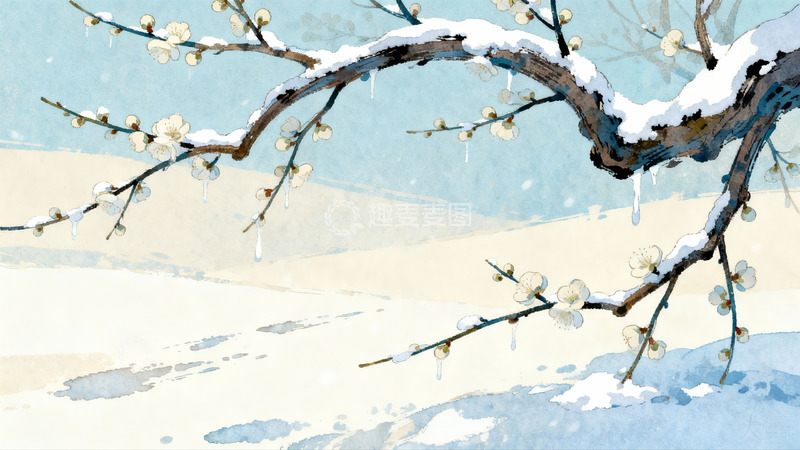 高清大图下载【趣麦麦图】雪覆梅枝绽放冬日美景