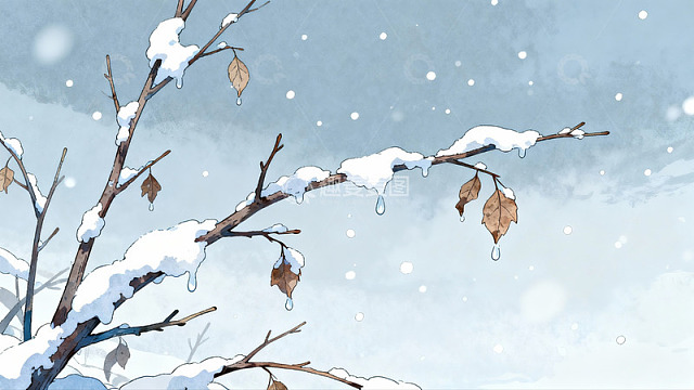 雪覆枯枝落叶飘零