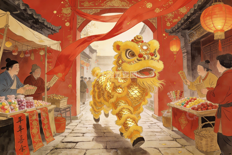 高清大图下载【趣麦麦图】古街舞狮热闹非凡
