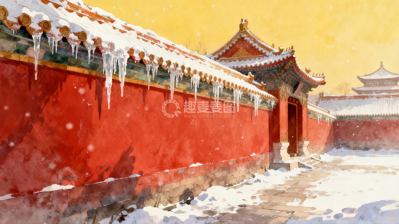 高清大图下载【趣麦麦图】雪中红墙古建筑