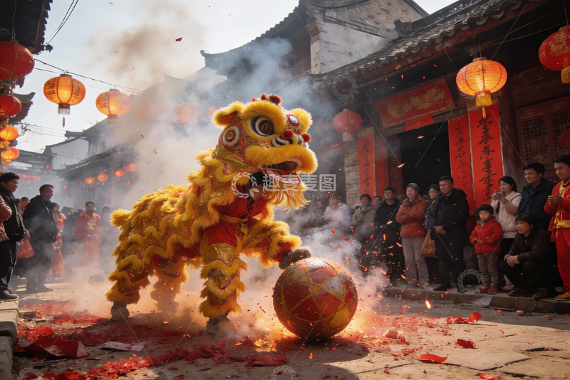高清大图下载【趣麦麦图】舞狮表演热闹非凡