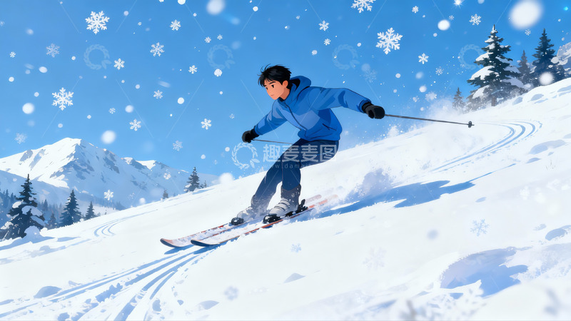 高清大图下载【趣麦麦图】雪地滑雪少年动感画面