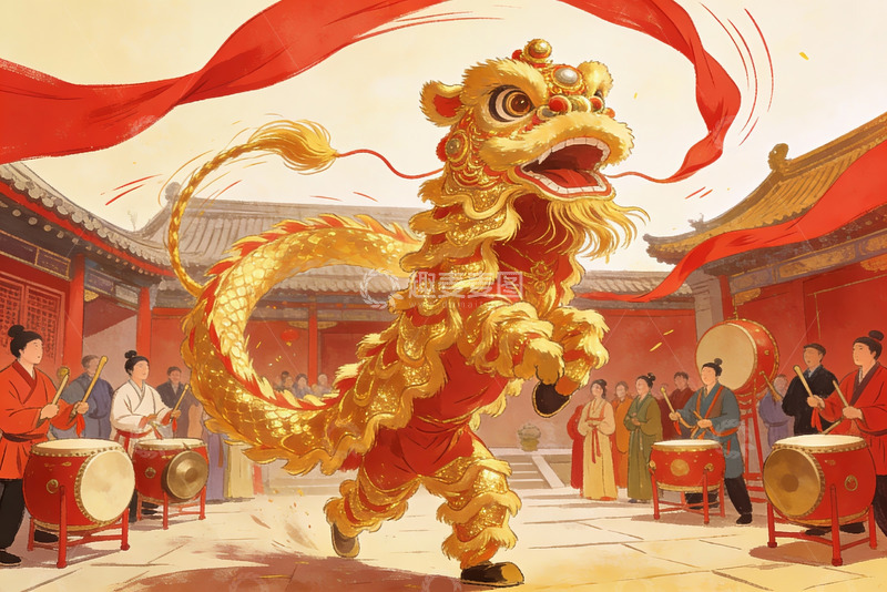 高清大图下载【趣麦麦图】传统舞狮表演热闹非凡