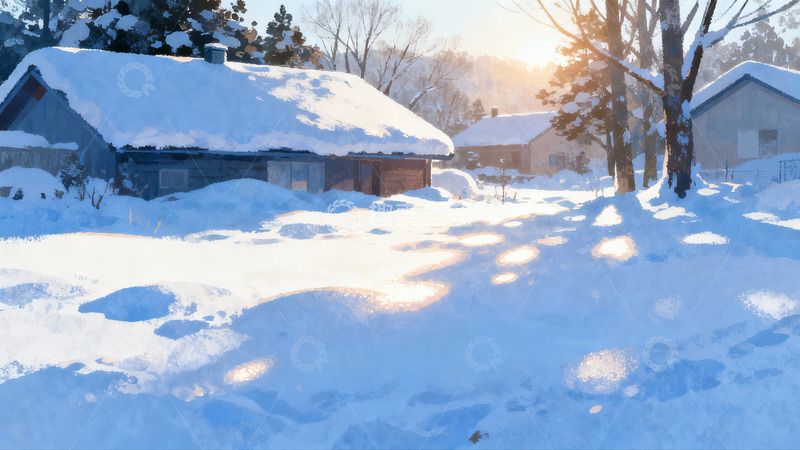 高清大图下载【趣麦麦图】雪后小屋阳光洒