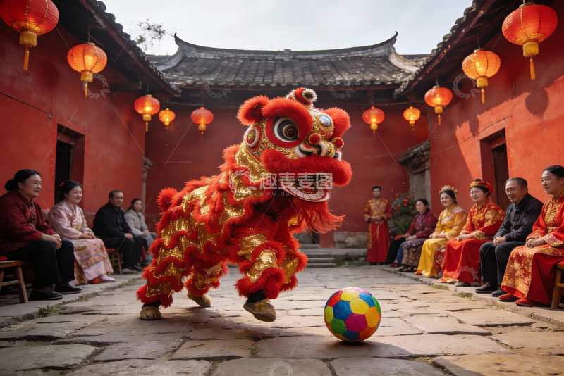 高清大图下载【趣麦麦图】传统舞狮表演热闹非凡