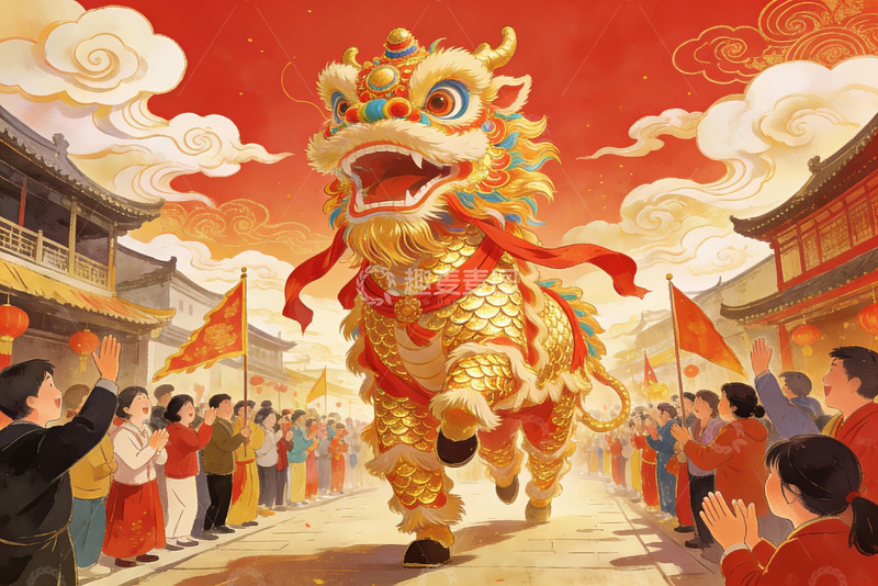 高清大图下载【趣麦麦图】春节舞狮庆典热闹非凡