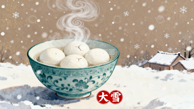 高清大图下载【趣麦麦图】雪中热汤圆