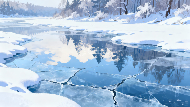 高清大图下载【趣麦麦图】冰封河流雪景静谧如画
