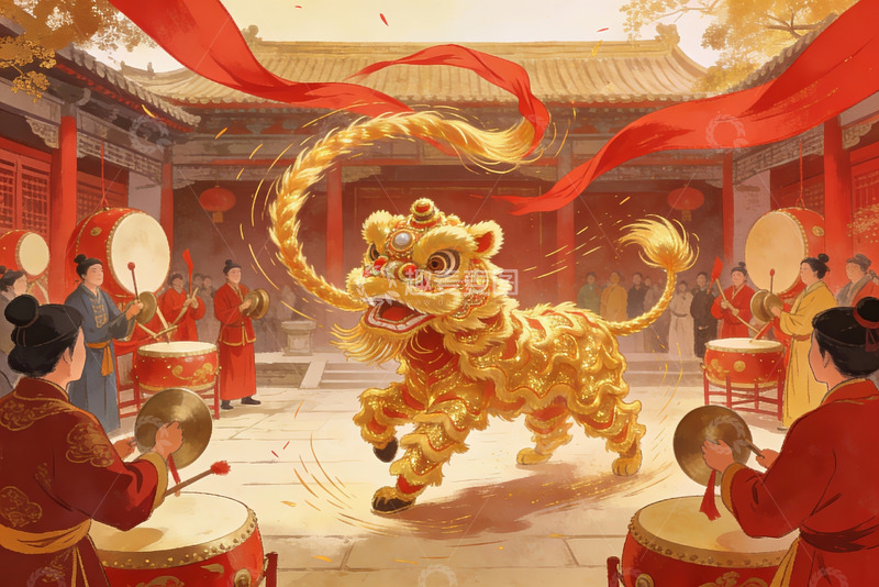 高清大图下载【趣麦麦图】传统舞狮表演热闹非凡