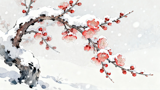 雪中红梅绽放