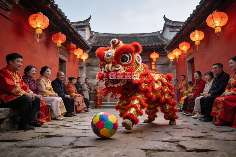 高清大图下载【趣麦麦图】传统舞狮表演热闹非凡