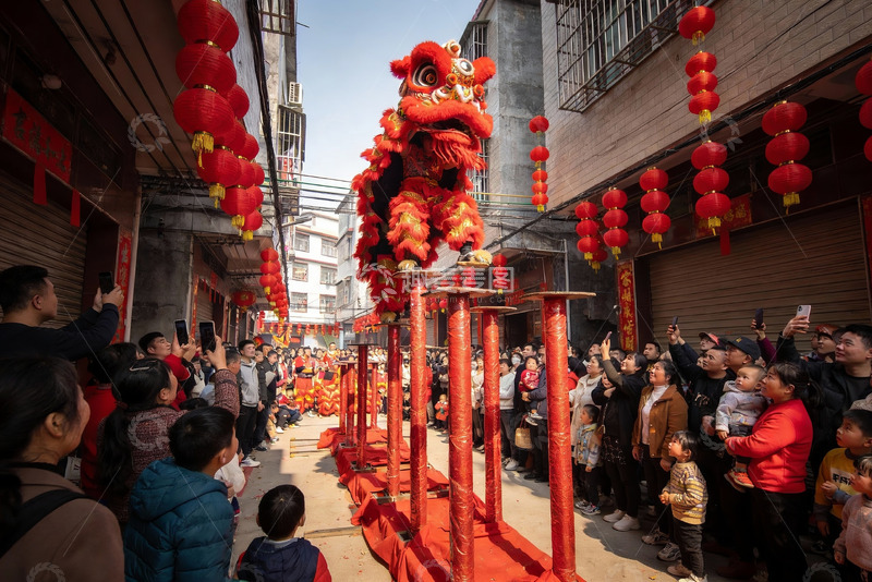 高清大图下载【趣麦麦图】街头舞狮表演热闹非凡