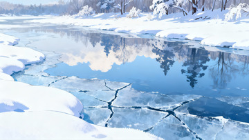 冰封河流雪景静谧冬日