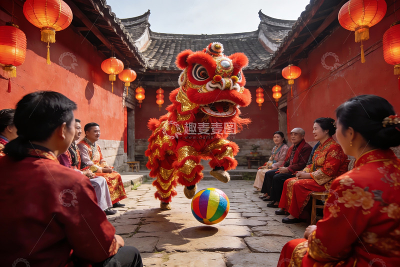 高清大图下载【趣麦麦图】传统舞狮表演热闹非凡