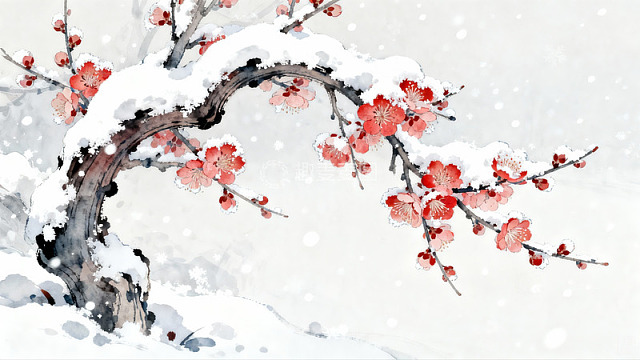 雪中红梅绽放